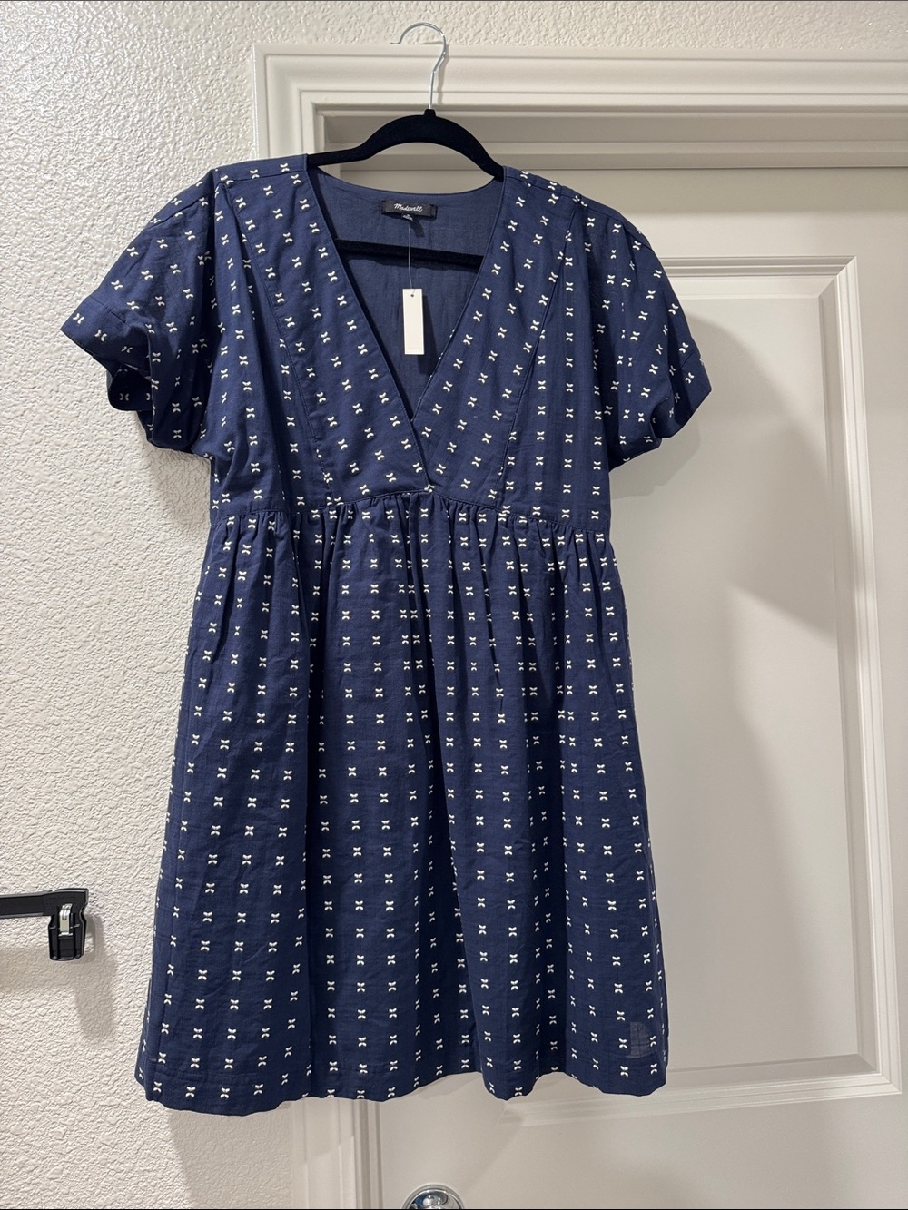 Madewell Navy Blue Short Sleeve V-Neck Babydoll Dress